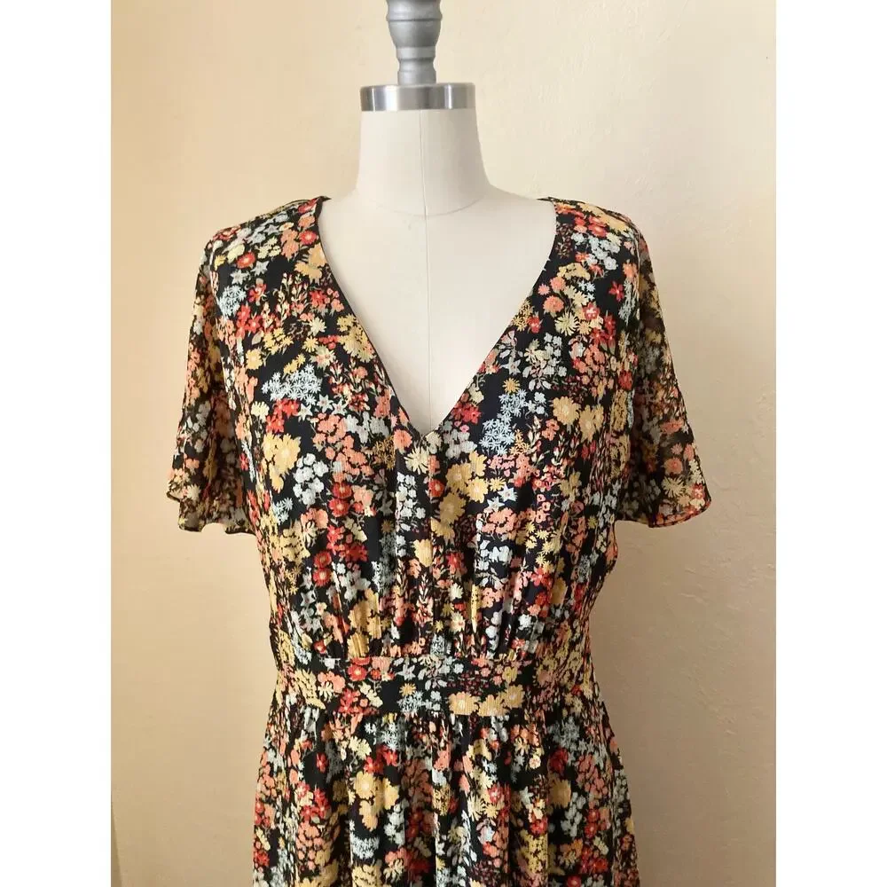 Madewell Women's Midi Dress Size 6 Dolman-Sleeve Ruffle Floral - Picture 4 of 9